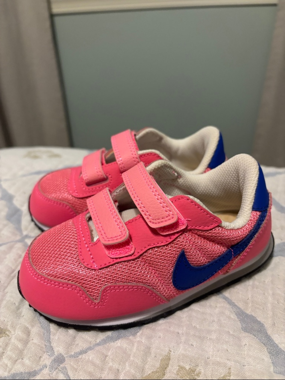 Nike Kids Pink Velcro Sneakers with Blue Swoosh